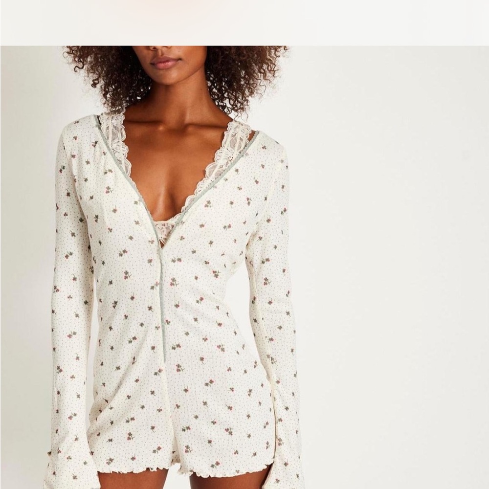 Free People Cream Floral Pajama Romper